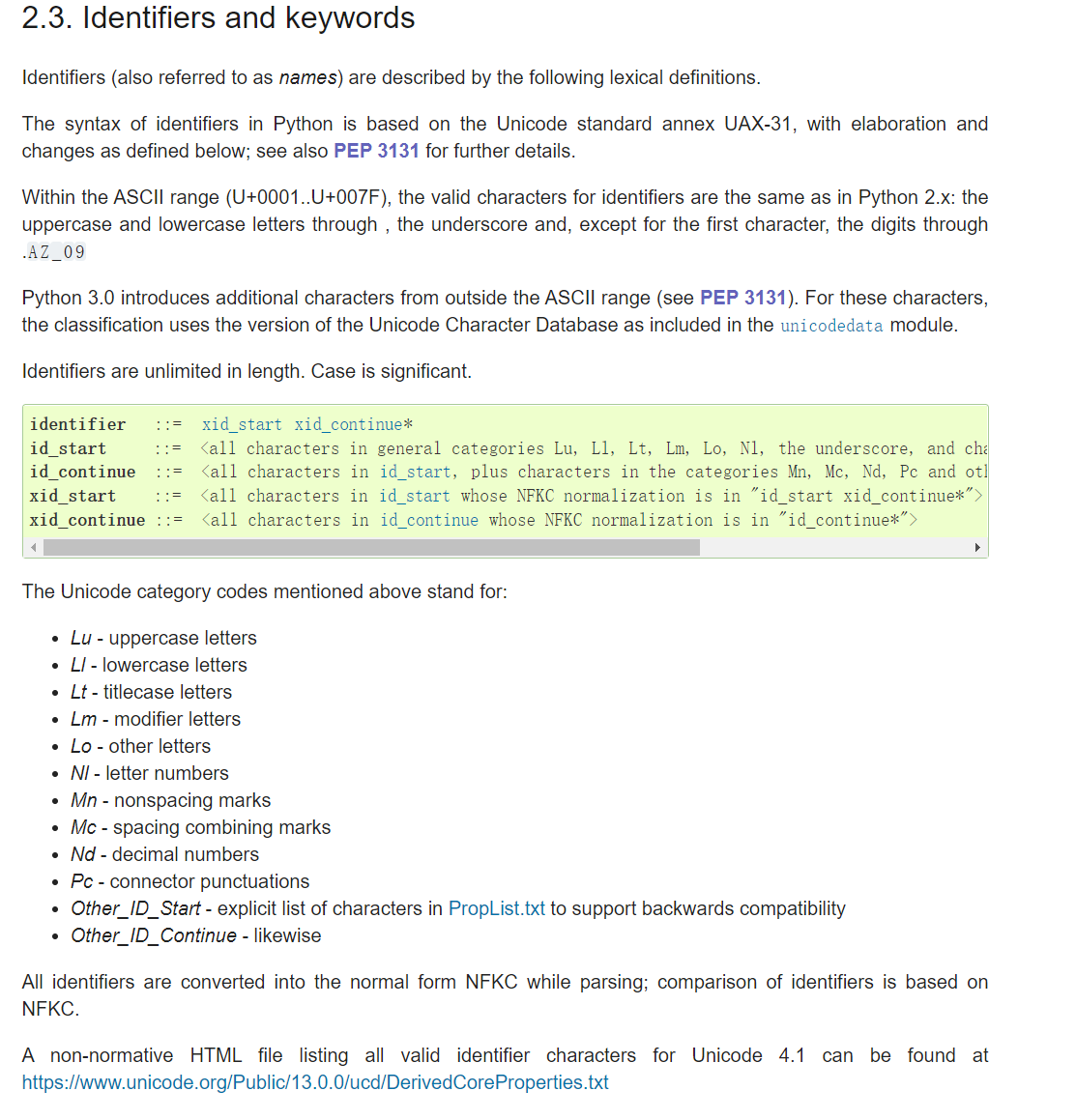 python文档2.3.标识符和关键字