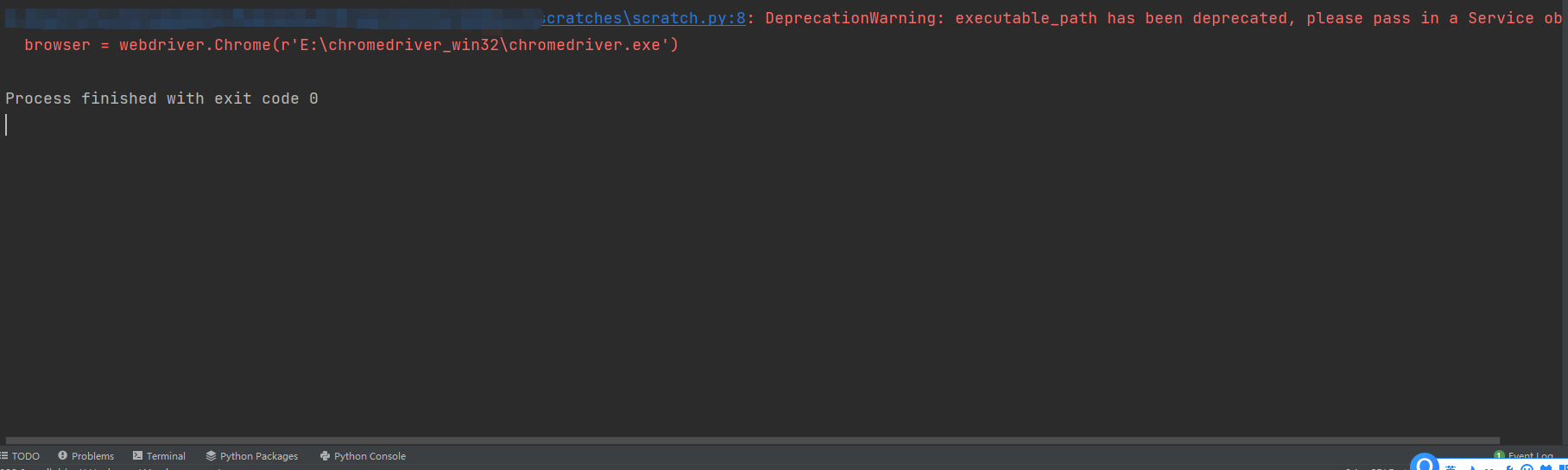 DeprecationWarning: executable_path has been deprecated, please pass in a Service object