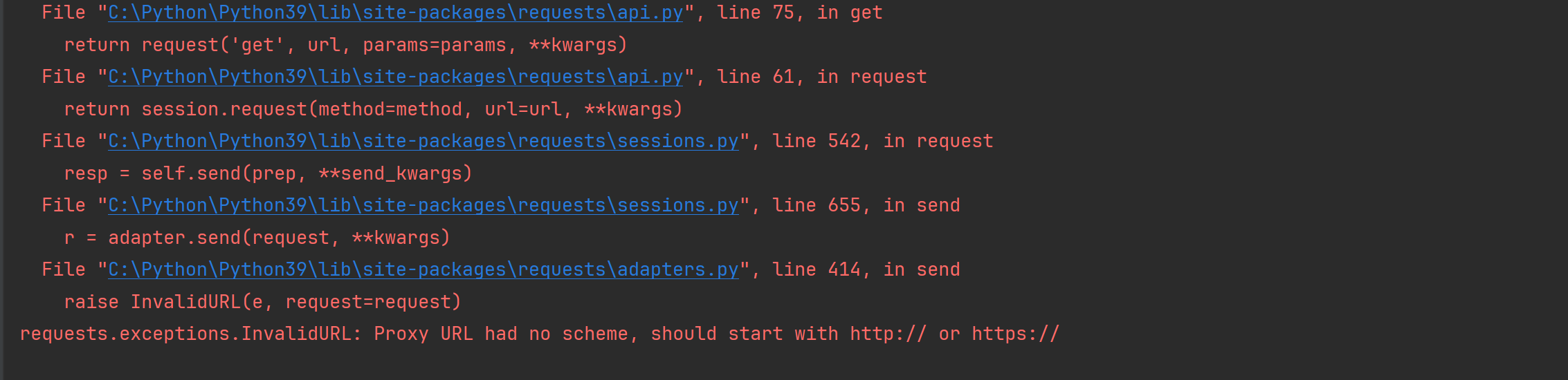 Python requests 异常Proxy URL had no scheme, should start with http:// or https://解决